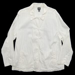 Eileen Fisher Off White Long Sleeve Linen Blend Shirt Shacket Size 3X